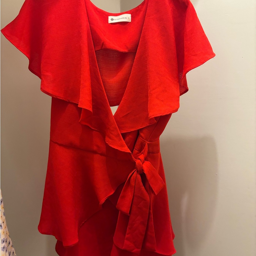 The Impeccable Pig Vibrant Red Ruffle romper